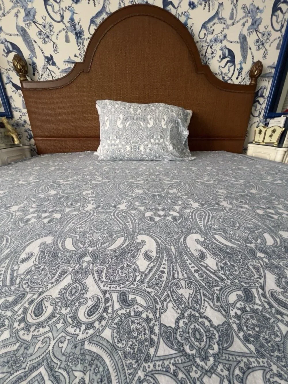 IKEA Jattevallmo TWIN Sheet Set Flat & Pillowcase Blue White Paisley 100% Cotton